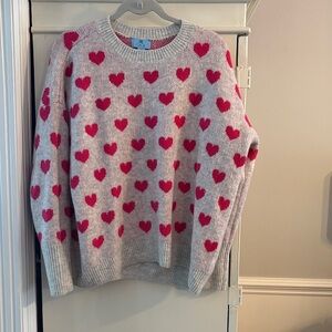 CeCe Gray Sweater with Pink Heart Pattern